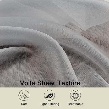 Light Grey Sheer Curtains for Bedroom Living Room 45 Inch Length 2 Panels - Image 3