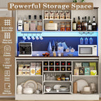 74" Tall 63" Wide Large Coffee Bar Cabinet w/Outlet,6000-color LED Light,Pegboard,Farmhouse Hutch Cabinet w/Barn Door,2 Big Drawers,Adjustable Shelves,10 Wine & Glasses Rack,5 Hook for Kitchen