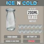 6.76 oz / 200ml Vintage Glass Bottle with Leakproof Clear Lid, Reusable & Eco-Friendly – Ideal for Milk, Juices, Smoothies, Infused Water, BPA-Free Glass Bottle (72-Pack)