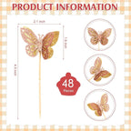 Chinco 48 Pcs Butterfly Cupcake Toppers Assembled Double Layer Cupcake Topper 3D Glitter Cake Topper Butterfly Cocktail Pick Decoration for Baby Shower Birthday Wedding(Gold,Retro Style)
