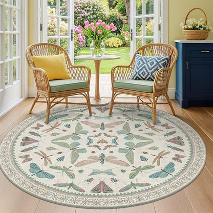Green and Blue Insect 6ft Round Soft Rugs by HazoHaus