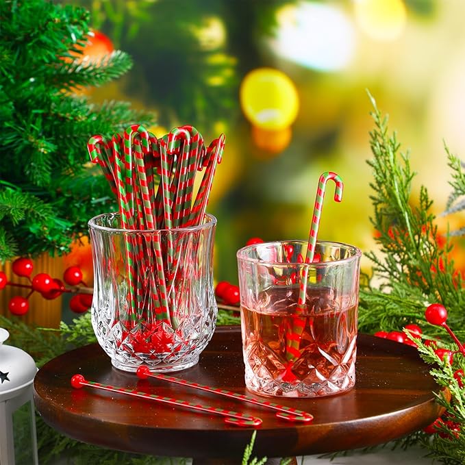 30 Pcs Christmas Coffee Stirrers Candy Cane Swizzle Sticks Coffee Bar Decoration Hot Cocoa Plastic Cocktails Drink Stirrers Reusable Beverage Stir Gifts for Xmas Party Supplies (Red, Green)