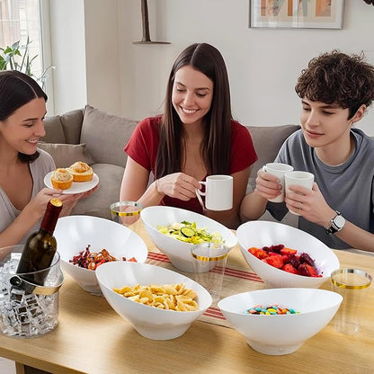 BESTVIP 54oz White Plastic Serving Bowls for Party - 12 Pack Angled Disposable Serving Bowls, Party Bowls for Chips, Snacks, Fruit, Salad - Bowls for Parties, Daily Use,Halloween, Christmas