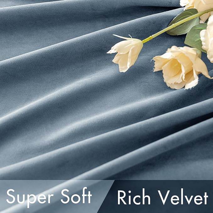 MIULEE Velvet Curtains 52x90 inches 2 Panels Stone Blue Blackout Curtains | - Image 4