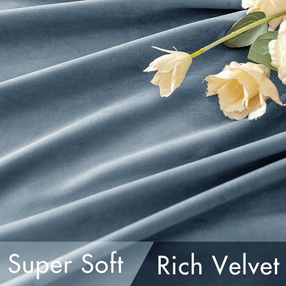 MIULEE Velvet Curtains 52x108 inches 2 Panels Stone Blue Blackout Curtains | - Image 4