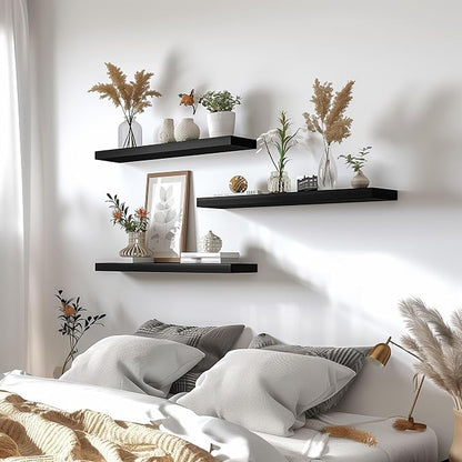 YYWUOJJ Wood Floating Shelves for Wall Decor, Rustic Wall Shelves for Bedroom - Image 4