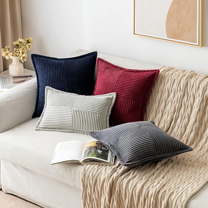 MIULEE Navy Blue Corduroy Decorative Euro Sham Pillow Covers 24x24 Inch - Image 4