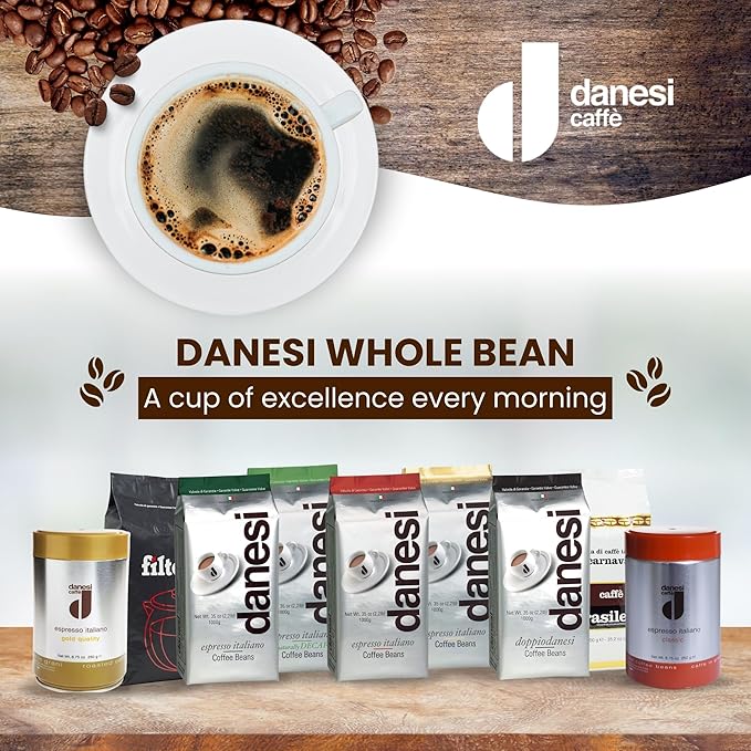 Danesi Caffe Italian Whole Coffee Beans - Espresso Coffee Beans and Medium Roast Whole Bean - Perfect for Espresso Machines, French Press, and Home Brewing - Brasileiro (2.2 lb)