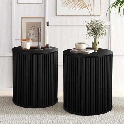 AVZEAR Small Round Side Table Fluted Night Stand Set of 2, Mid Century Modern - Image 9