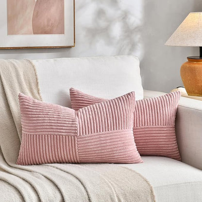 Fancy Homi 2 Packs Blush Pink Long Lumbar Decorative Throw Pillow Covers 16x24 by Fancy+Homi