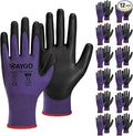 KAYGO Safety Work Gloves PU Coated,12 Pairs KG11PB Seamless Knit Glove for Men and Women, with Smooth Grip on Palm and Fingers, Ideal for General Duty Work (Small, Purple)