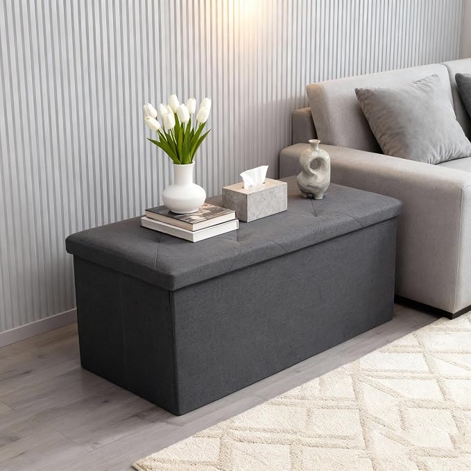 43 inch Storage Ottoman Bench, 30 inch Folding Storage Bench Ottoman, - Image 8