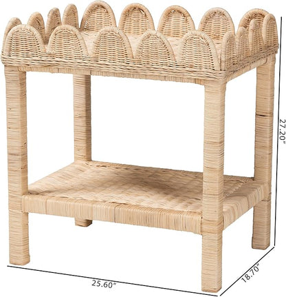 Bali & pari Sumana Bohemian Scallop Natural Rattan and Mahogany Side Table - Image 3