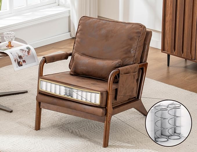 Mid Century Modern Chair Set of 2, Upholstered Lounge Arm Chair - Image 6