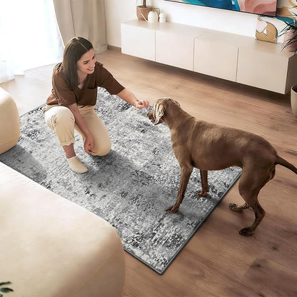 Entryway Rug 3x4 Grey Bedroom Area Rug Washable Non Slip Abstract Boho Rugs - Image 3