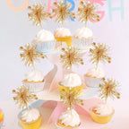 30 PCS Foil Firework Cupcake Toppers Happy Birthday Cake Toppers Star Sparkle Tinsel Flower Drink Stirrers Cocktail Fruit Toothpicks for Valentine's Day Baby Shower Birthday Party Supplies Gold