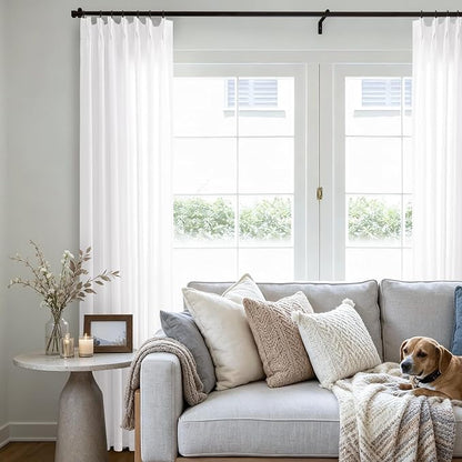 102 Inch Long Half Privacy Window Curtains Pinch Pleated Semi Sheer | White - Image 2