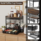Coffee Bar Organizer Station with CoffeePod Drawer Mug Cup Holder and Tea Condiment Storage Kitchen Countertop Organizer CoffeeBar Accessories for Kitchen,Home,Office