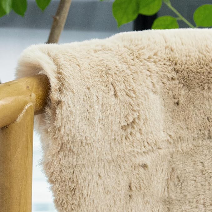 ORINOVA Beige Plush Faux Washable Rabbit Fur Area Rugs - Image 4