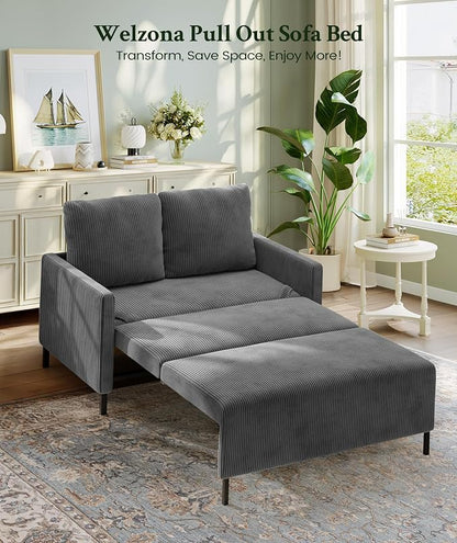Welzona 47.2" Convertible Sofa Bed Couch, Comfy Corduroy Loveseat Sleeper Sofa - Image 7