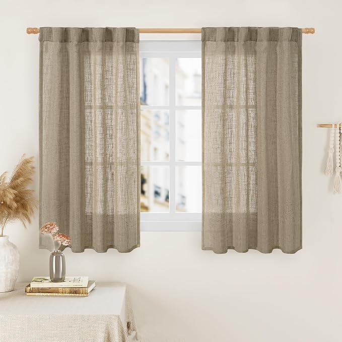 Linen Curtains 48 Inch Length Semi Sheer Light Filtering 2 Panels | Linen by LAMIT