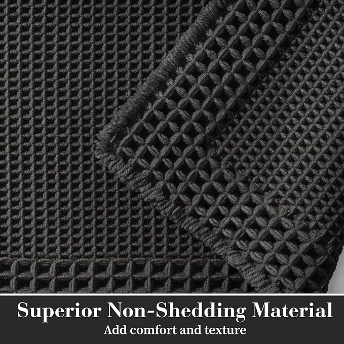 RESARE Waffle Bath Mat for Bathroom, Non Slip Bathroom Rugs 17"x24" Black | - Image 2