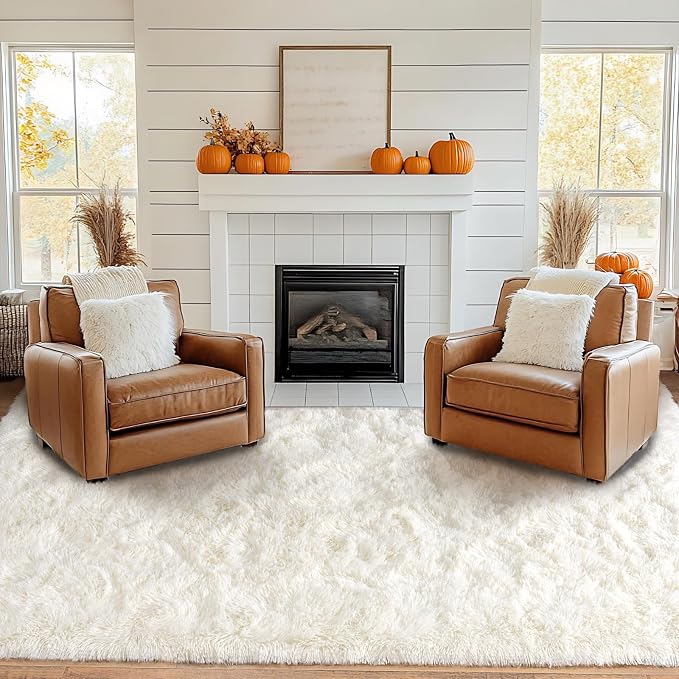 Pionblank Large Rug for Living Room 6x9, Modern Shag Area Rug, Cream White | - Image 2