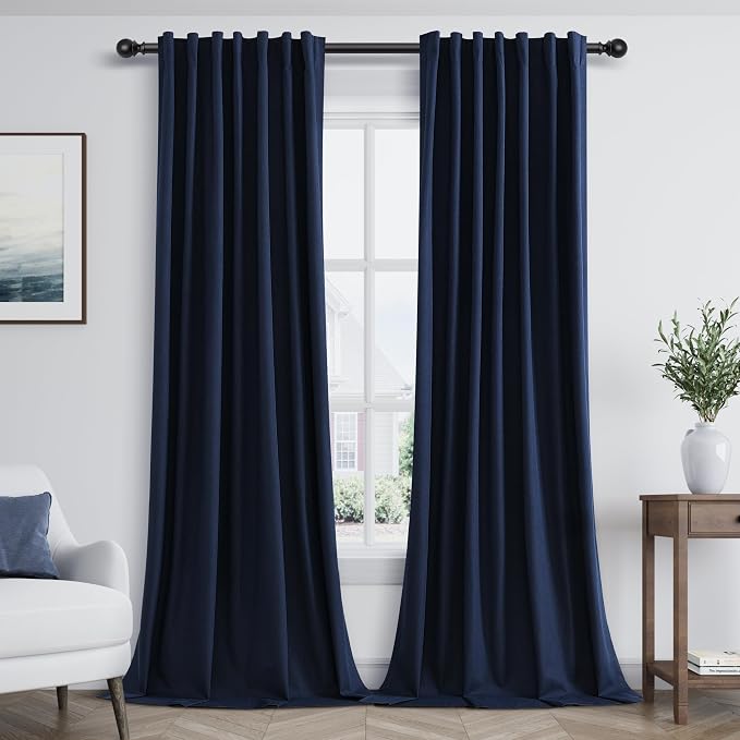 Navy Blue 100% Blackout Curtains 84 Inch Length 2 Panels Set by Guken