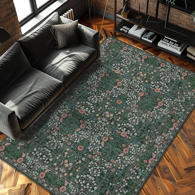 Vintage Green Living Room Rug, 5x7 Washable Area Rugs by Unknown