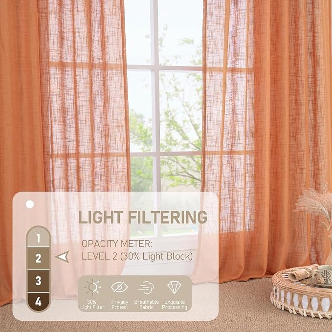 Burnt Orange Linen Textured Curtains - Image 4