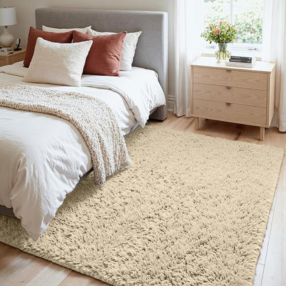 4x6 Fluffy Shag Area Rugs for Living Room Bedroom: Soft Plush Carpet Beige | - Image 2