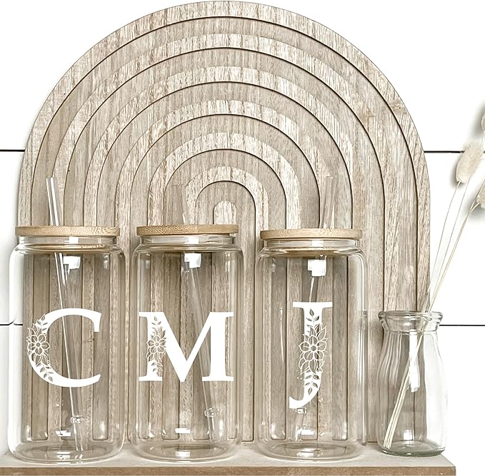 Personalized Gifts for Women, Monogrammed Glass Cups with Lids and Straws, Custom Tumbler, Cute Customized Mug, Aesthetic Stuff, Initial Iced Coffee Cup, Drinking Glasses, Birthday Teacher Gifts, H