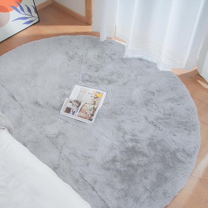 ORINOVA Silver Grey Round Rugs 8ft Shag Washable Area Rugs - Image 2