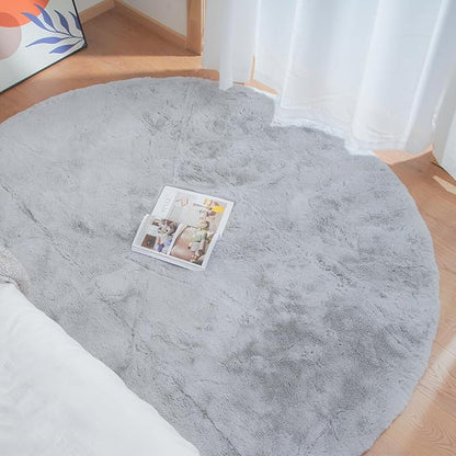 ORINOVA Silver Grey Round Rugs 8ft Shag Washable Area Rugs - Image 2
