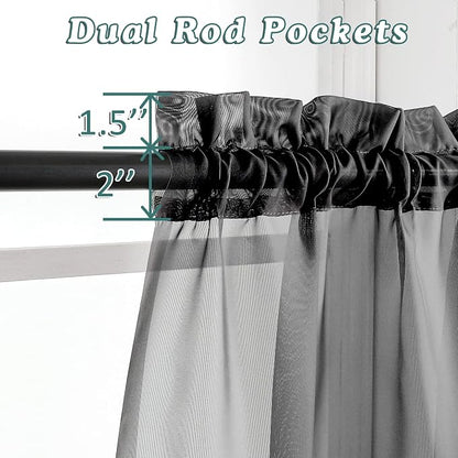 Chyhomenyc Extra Long Black Sheer Curtains 144 inch 2 Panels Set, Translucent - Image 3