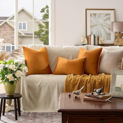 GIGIZAZA Orange Velvet Pillow Covers 22x22 Decorative Pillows Pack of 2 | Throw - Image 2