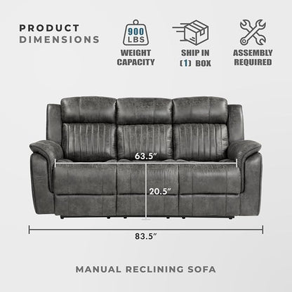 Lexicon 83.5" W Manual Double Reclining Sofa, Polished Microfiber Recliner Sofa - Image 4