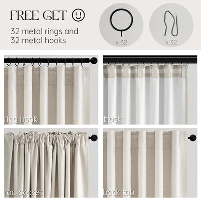 Topfinel 95 Inches Long Linen 100% Blackout Curtains 2 Panels Set Birch Ivory - Image 3