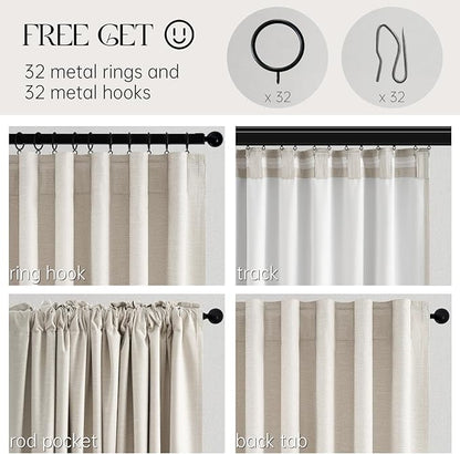 Topfinel 107 Inch Long Farmhouse Linen Blackout Curtains - Image 3