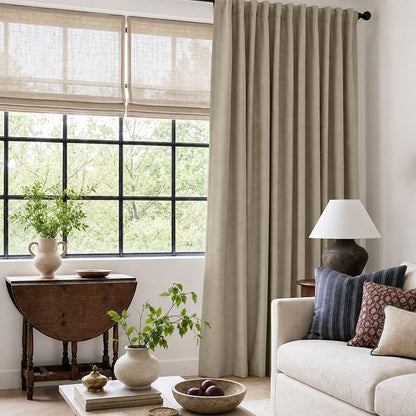 Faux Linen Total Blackout Sliding Door Curtains 108 Inches Long Plaza Taupe | - Image 6