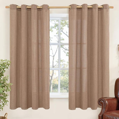 Mocha Brown Linen Semi Sheer Curtains 52 X 63 Inch Length by YoungsTex