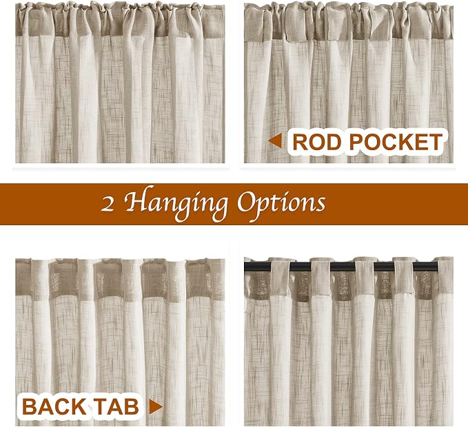 NICETOWN Privacy Linen Sheer Curtains, Rod Pocket & Back Tab Elegant Vertical - Image 2
