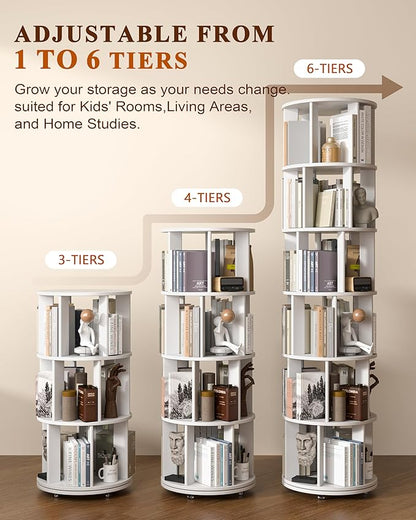 4-Tier Solid Wood Rotating Bookshelf on Wheels, 360° Spinning Book Shelf Tower - Image 4