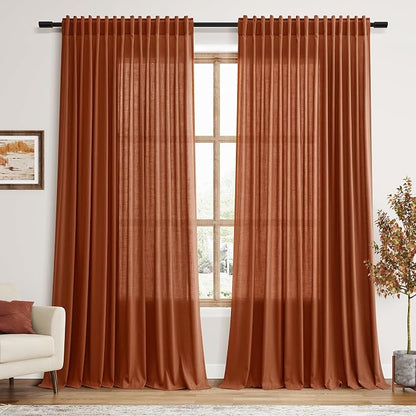 Extra Wide Terracotta Curtains for Living Room 102 Inches Long Back Tab and Rod by Nanspring