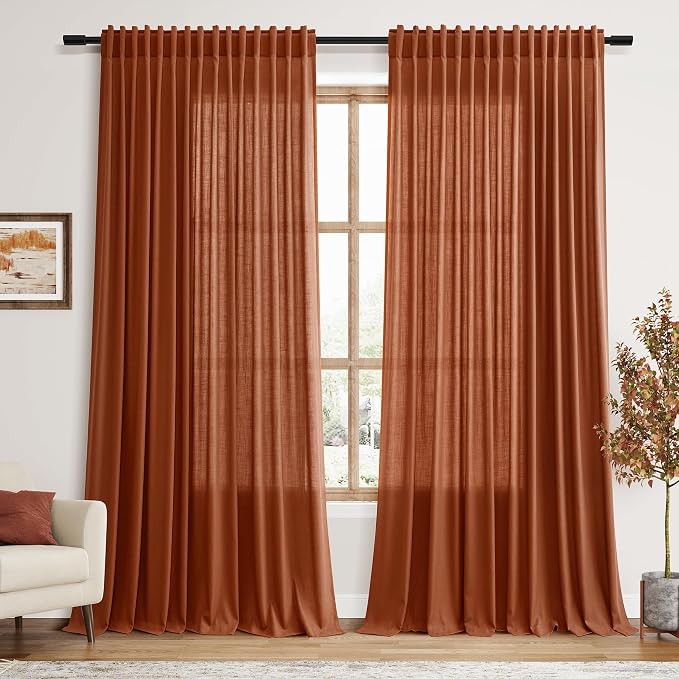 Extra Wide Linen Curtains for Living Room 90 Inches Long Terracotta Light by Nanspring