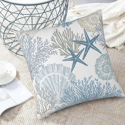 Nautical Coastal Beach Pillow Covers 18x18 Set of 2, Ocean Themed Seashell - Image 4