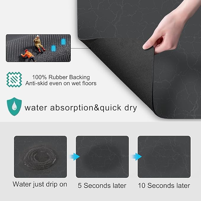 Coffee Maker Mat for Countertops, Coffee Bar Accessories Fit Under Coffee Machine Mat 19"x12"Rubber Backed Coffee Pots - Table Mat under Appliance, Kitchen Counter Coffee Dish Drying Mat, Dark Gray
