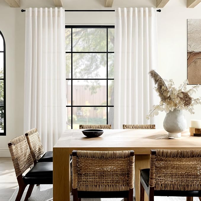 Ivory White Linen Curtains 108 Inches Long Back Tab Pocket Modern Farmhouse - Image 8
