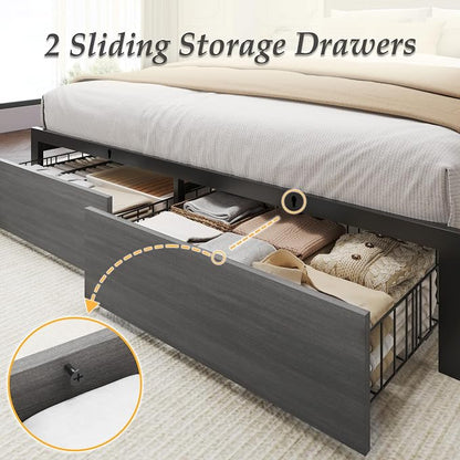 Lifezone Full Bed Frame with 2-Tier Storage Headboard, Metal Bed Frame with - Image 6