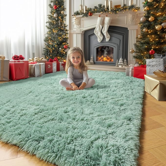 Amdrebio Sage Green Fuzzy Kids Area Rug 4x6 - Image 5